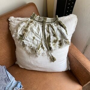 Rewash Olive and White Tie-Dye Frayed Linen Shorts